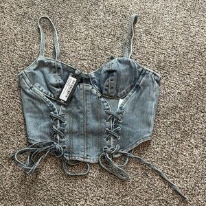 Denim Lace-Up Corset Top, by Pretty Little Thing Petite, size 4